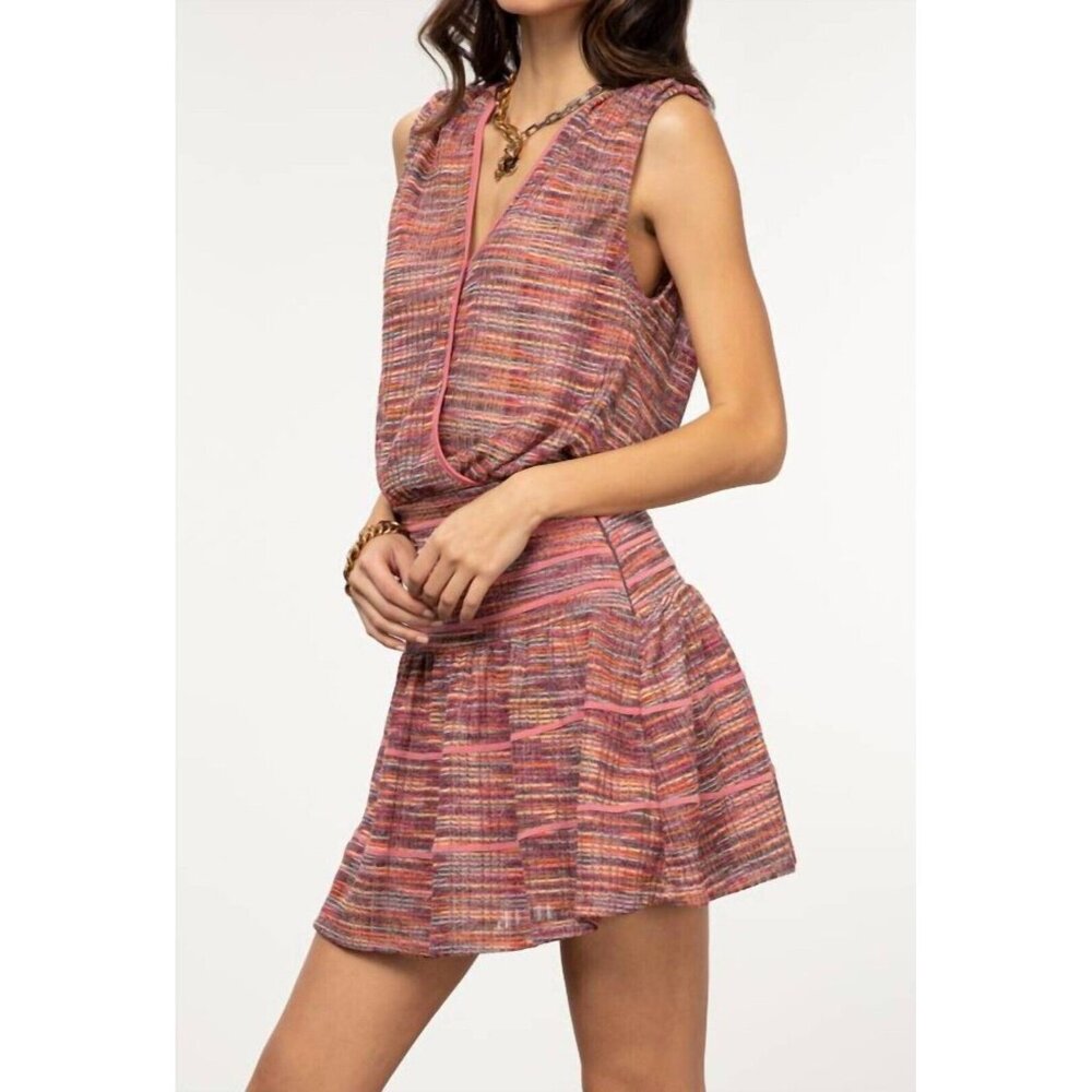 Ramy Brook Thea Dress Pink Multicolor Metallic Drop Waist Dress, Size 4, NWT!